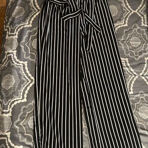 Black and White Striped Women's Pants